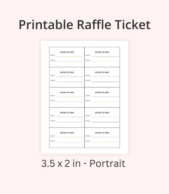 2 Printable Raffle Ticket with Name & Phone – Instant Download - Image 1