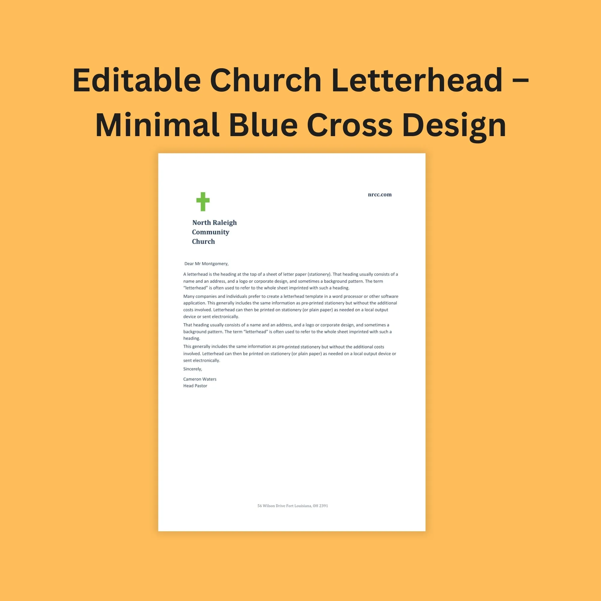 Editable Church Letterhead Template – Minimal Blue Cross Design Preview Editable Church Letterhead – Minimal Blue Cross Design - Image 1