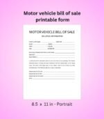 printable form motor vehicle bill of sale