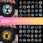 100+ Design Cartoon Character PNG Bundle – Watercolour Clipart Set