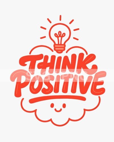 Think Positive printable motivational wall art - red lettering and lightbulb