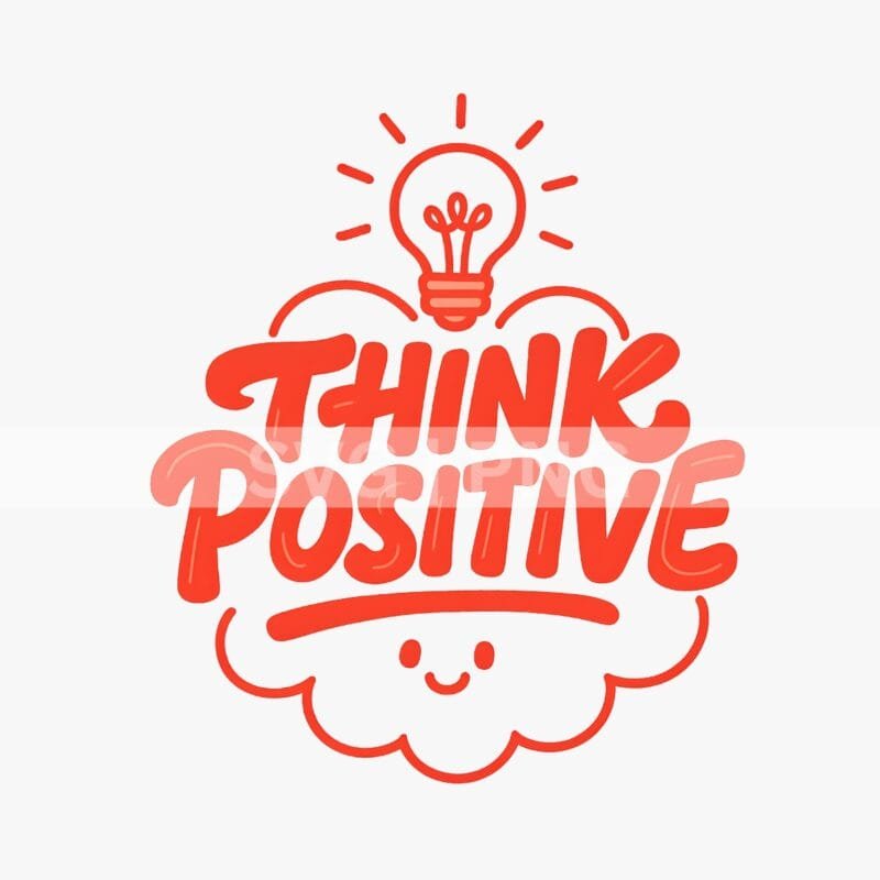 Think Positive printable motivational wall art - red lettering and lightbulb