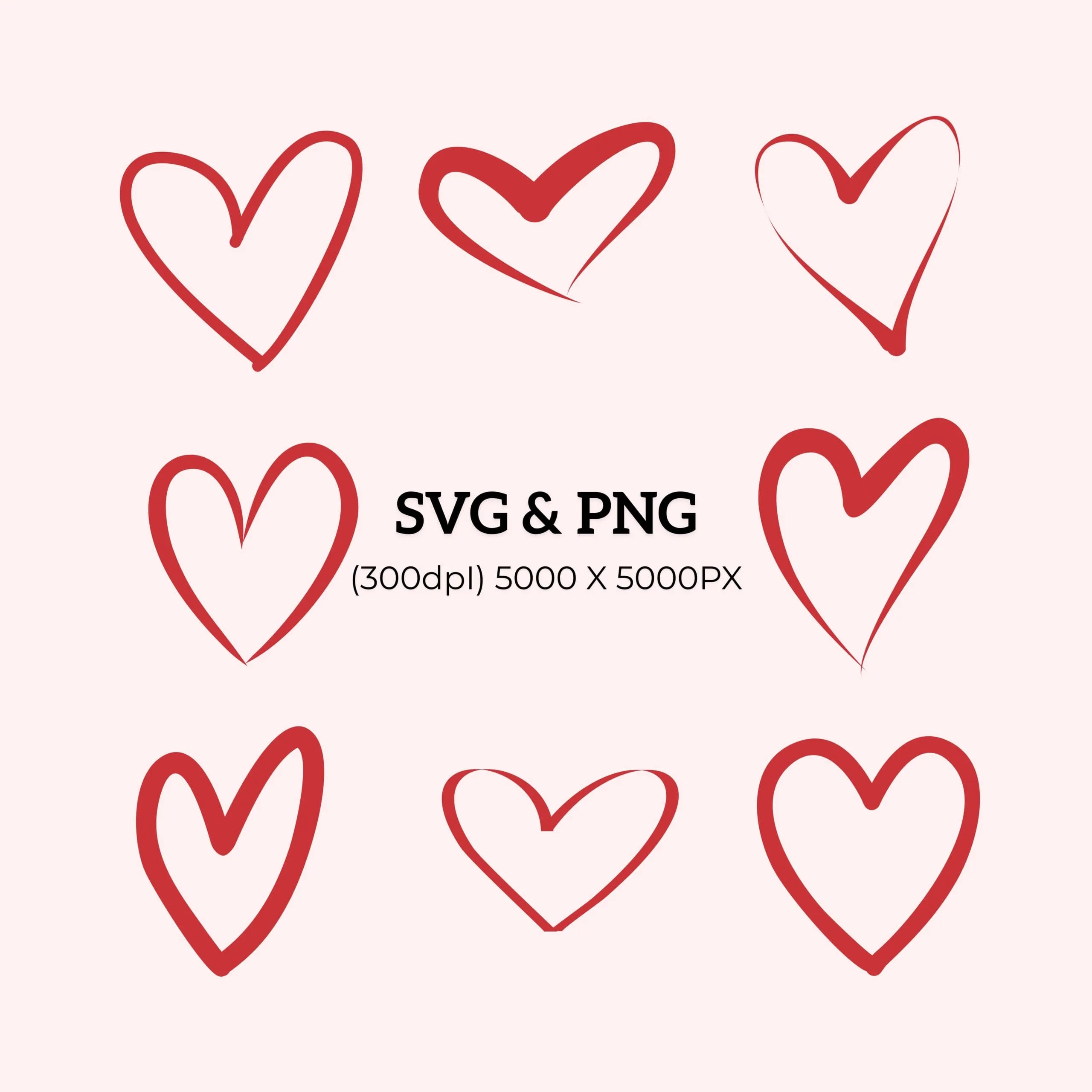 Hand Drawn Hearts SVG & PNG Clipart Set Hand Drawn Hearts SVG & PNG Clipart Set - Image 1