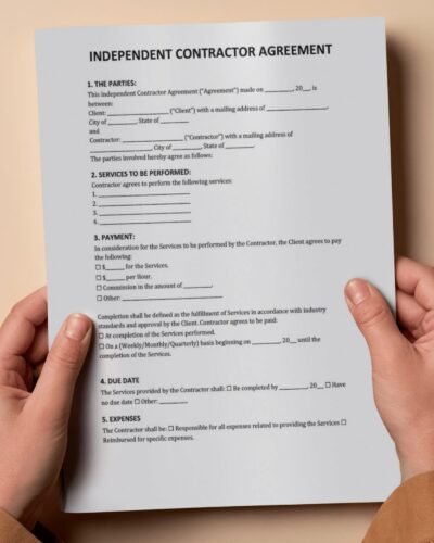 Independent Contractor Agreement Template Editable Business Contract PDF Word