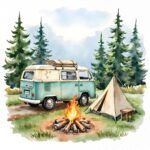 Camping Trailer Clipart Set – Watercolour Camper Van PNGs - Image 10