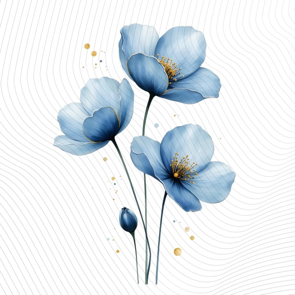 Abstract Flower Clipart PNG Set – Soft Blue Floral Illustrations - Image 11