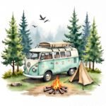 Camping Trailer Clipart Set – Watercolour Camper Van PNGs - Image 7