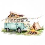 Camping Trailer Clipart Set – Watercolour Camper Van PNGs - Image 4