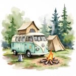 Camping Trailer Clipart Set – Watercolour Camper Van PNGs - Image 3