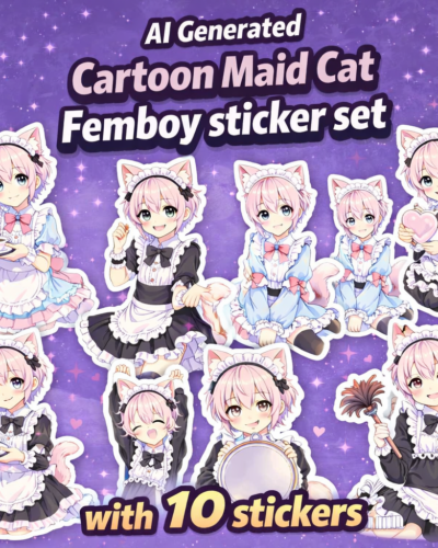 AI Generated Cartoon Maid Cat Femboy sticker