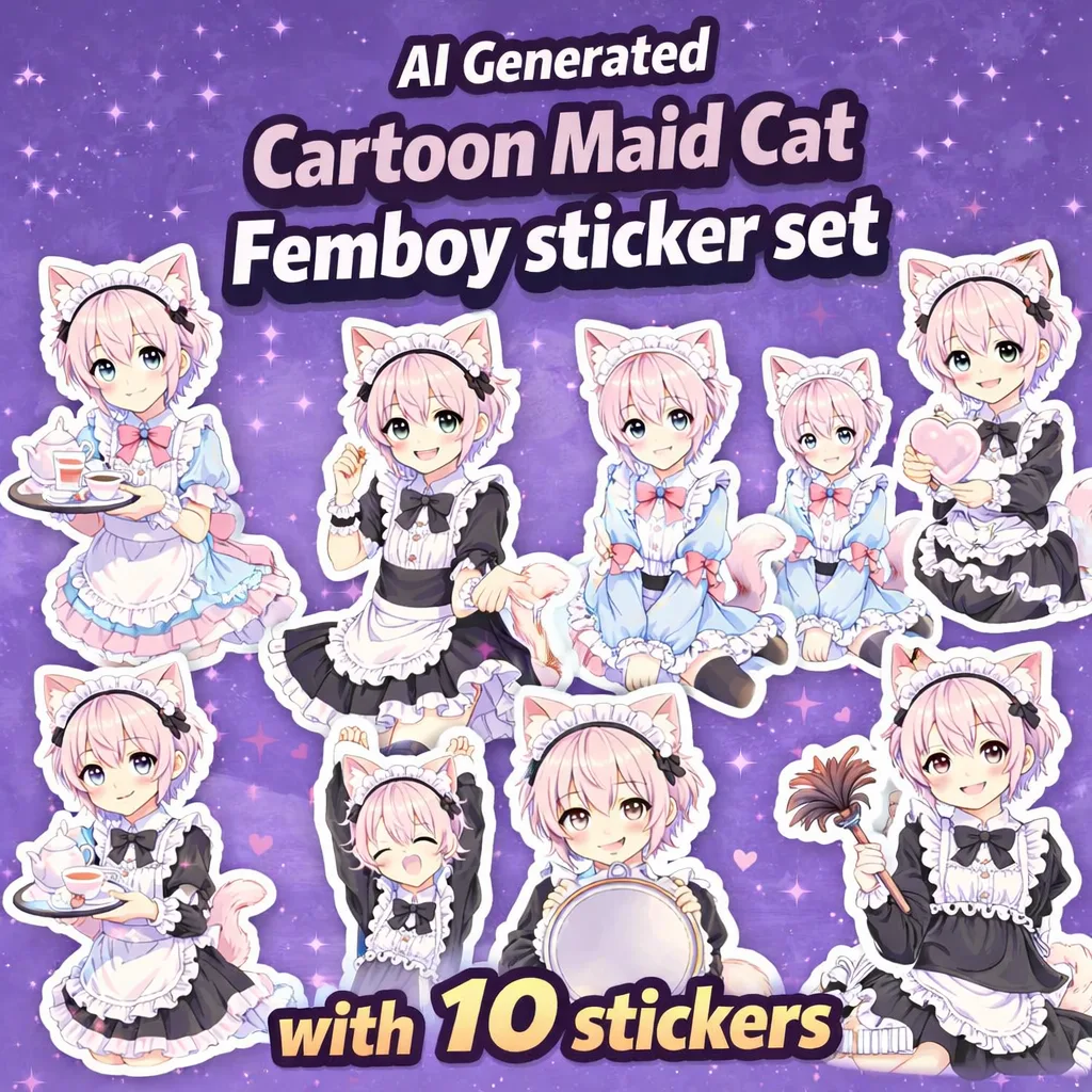 AI Generated Cartoon Maid Cat Femboy sticker AI Generated Cartoon Maid Cat Femboy sticker