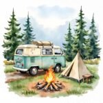 Camping Trailer Watercolor Clipart PNG Set - Image 7
