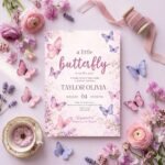 Butterfly baby shower invitation pink and purple editable template for girl