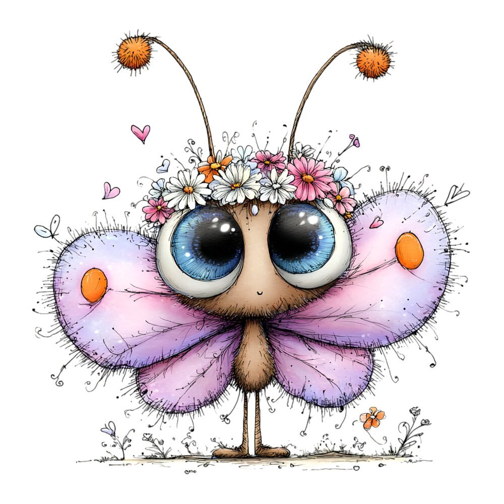 Cartoon Butterfly Flower Clipart PNG Bundle – Watercolour Graphics - Image 6