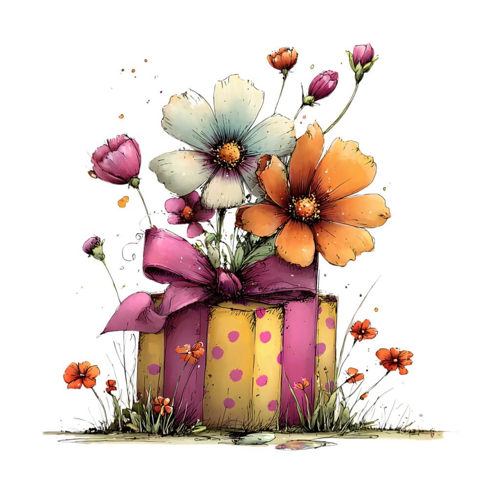 Flowers in Gift Box Clipart PNG Bundle – Watercolor Floral Gift Box Images, Transparent Background Digital Download - Image 6