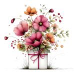 Flowers in Gift Box Clipart PNG Bundle – Watercolor Floral Gift Box Images, Transparent Background Digital Download - Image 2