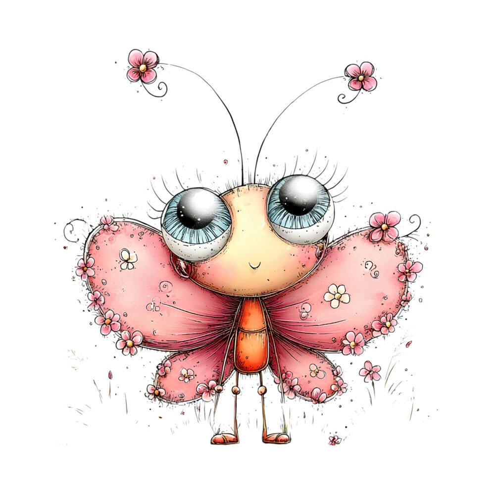 Cartoon Butterfly Flower Clipart PNG Bundle – Watercolour Graphics - Image 16