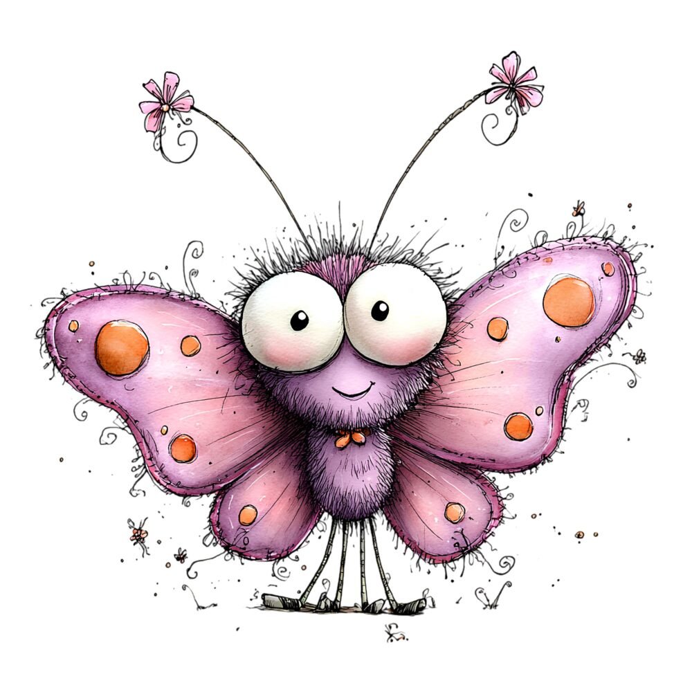 Cartoon Butterfly Flower Clipart PNG Bundle – Watercolour Graphics - Image 15