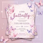 Little butterfly is on the way baby shower invitation template