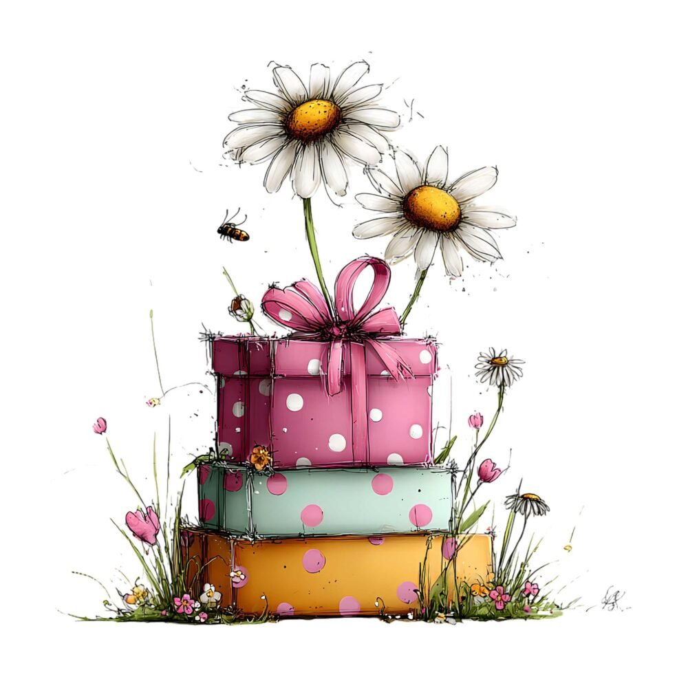 Flowers in Gift Box Clipart PNG Bundle – Watercolor Floral Gift Box Images, Transparent Background Digital Download - Image 3
