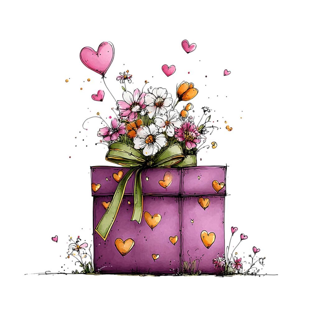 Flowers in Gift Box Clipart PNG Bundle – Watercolor Floral Gift Box Images, Transparent Background Digital Download - Image 4