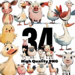 Cute Farm Animals Clipart PNG Bundle