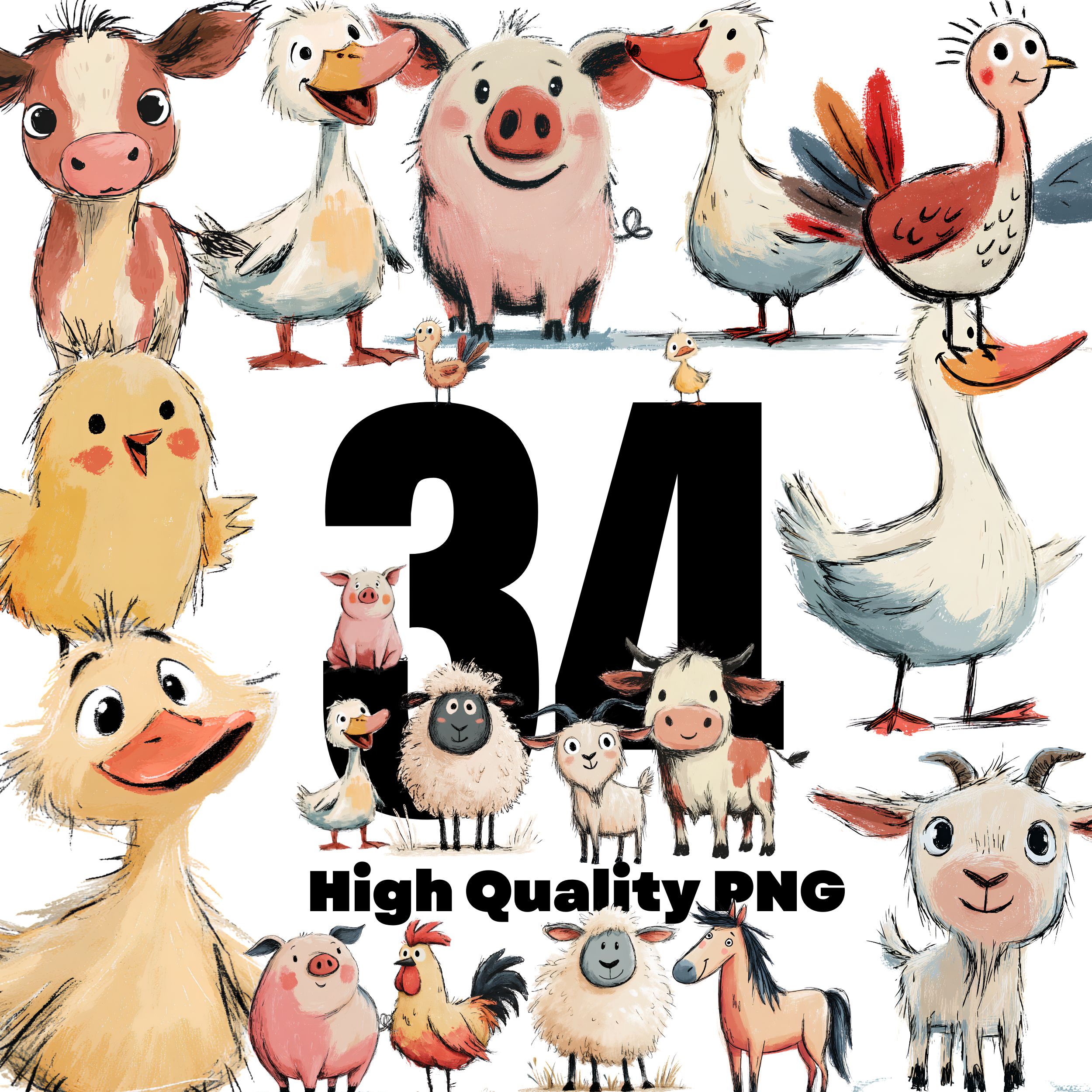 Cute Farm Animals Clipart PNG Bundle Cute Farm Animals Clipart PNG Bundle