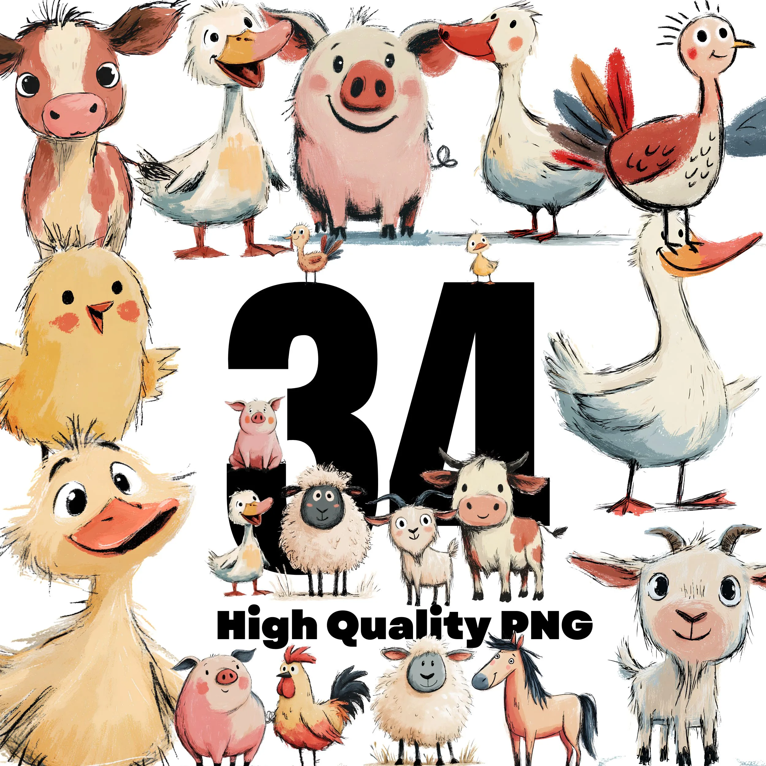 Cute Farm Animals Clipart PNG Bundle Cute Farm Animals Clipart PNG Bundle