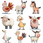 Cute Farm Animals Clipart PNG Bundle – 34 Watercolor Animal Graphics - Image 3