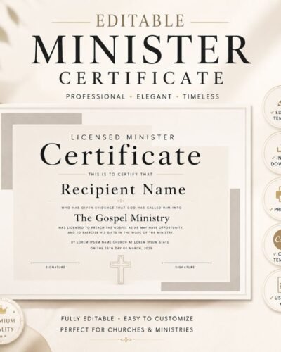 Licensed Minister Certificate Template Editable Printable License To Preach Certificate