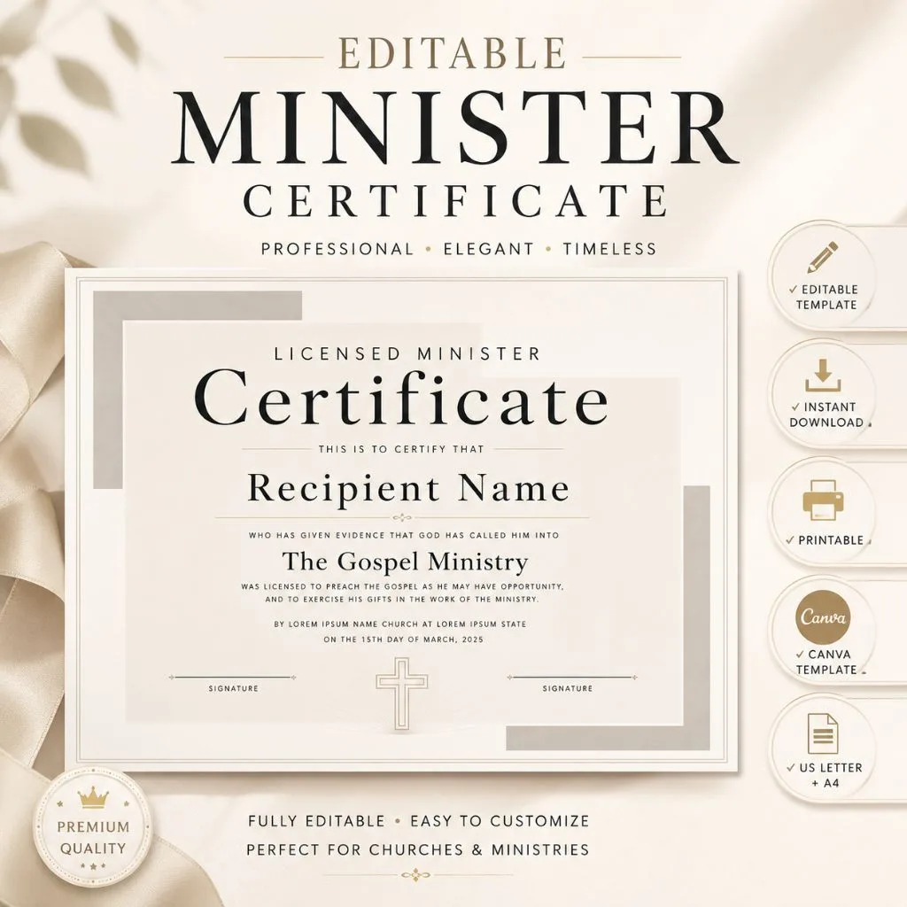 Licensed Minister Certificate Template Licensed Minister Certificate Template Editable Printable License To Preach Certificate