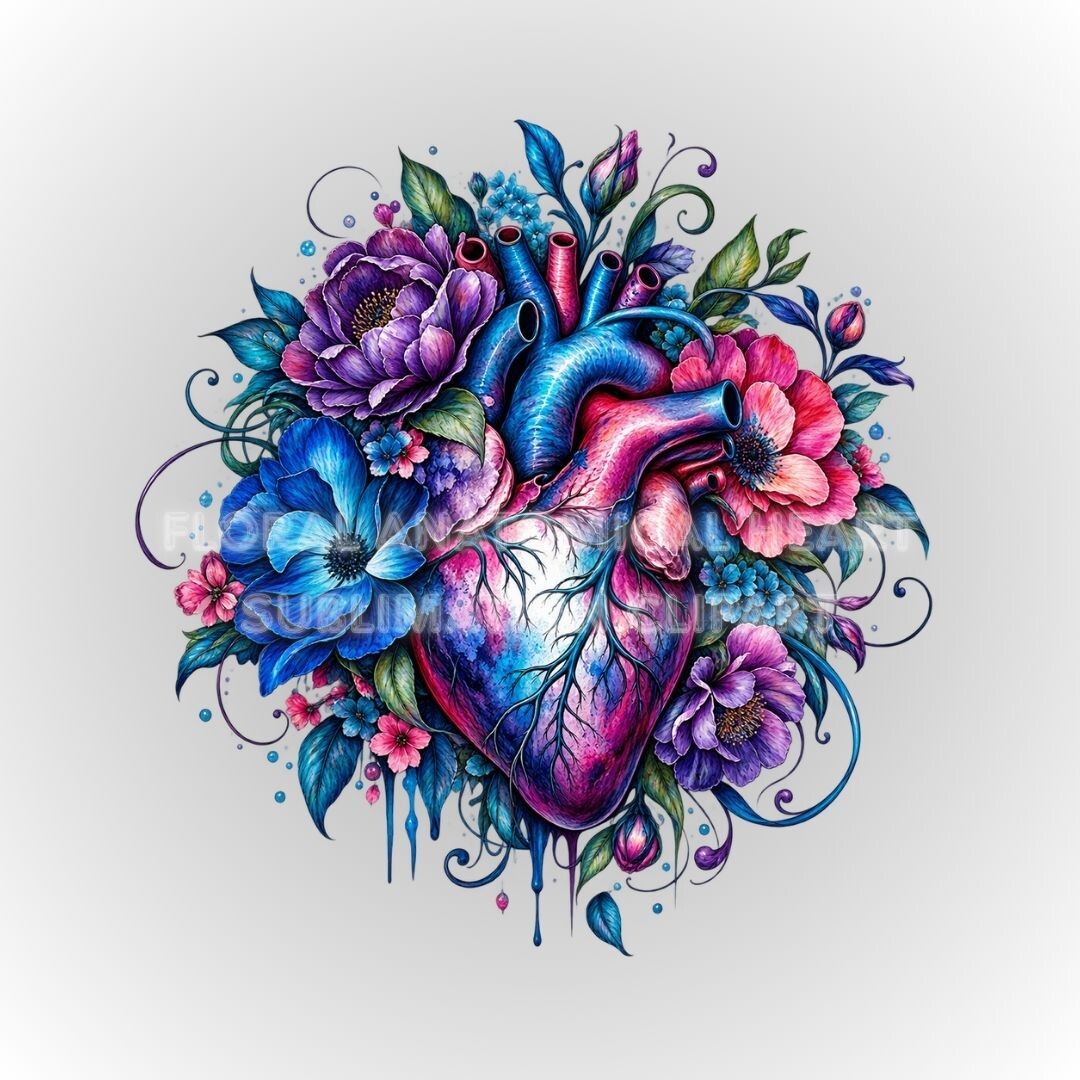 Floral Anatomical Heart Sublimation Clipart | Colorful Floral Heart PNG & JPEG | 300 DPI Digital Download – Main Product Image Floral Anatomical Heart Sublimation Clipart | Colorful Floral Heart PNG & JPEG | 300 DPI Digital Download – main product image