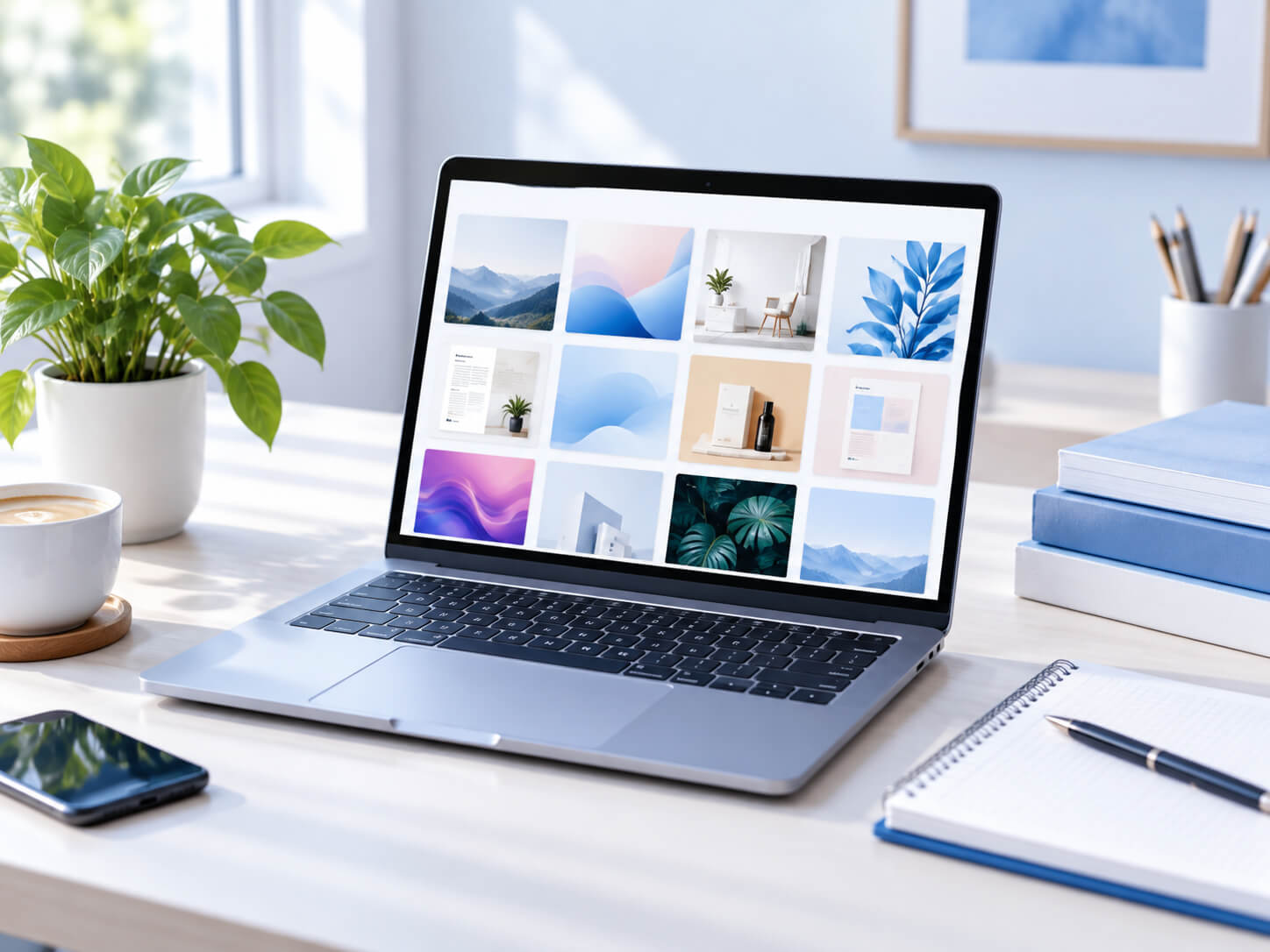 A laptop showing digital design templates available on Digital Stockist